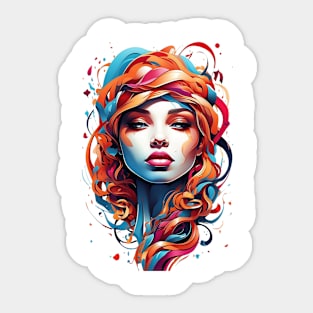 Women with Flowers in Her Hair: Blooming Beauty - Colorful Sticker